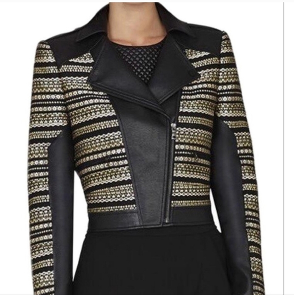 BCBGMaxAzria Leonardo Tweed Metallic Leather Jacket - Picture 1 of 17